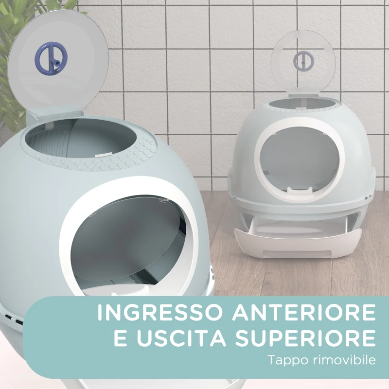 PawHut Lettiera per Gatti Chiusa con Vassoio Estraibile, 2 Ingressi e Paletta, 47x55x44 cm, Azzurro