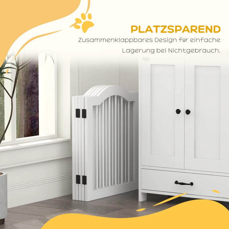 PawHut Hondenhek, 5 Panelen, Opvouwbaar, Flexibel, Massief hout/MDF, 261,5x29,5x61 cm, Wit
