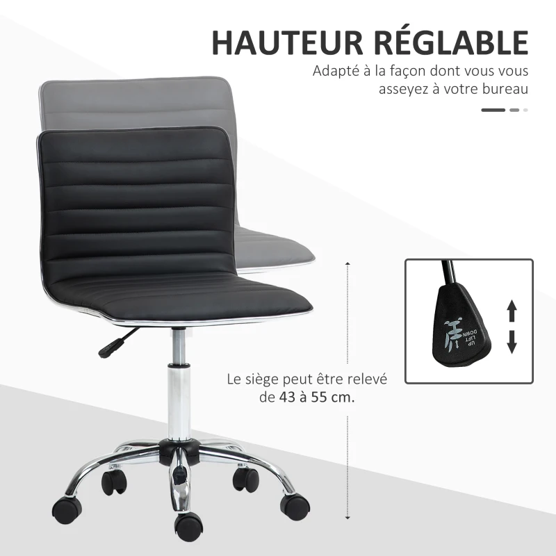 HOMCOM Chaise bureau fauteuil de bureau à roulettes pivotante hauteur réglable siège rembourrée 48 x 52 x 78-90 cm noir