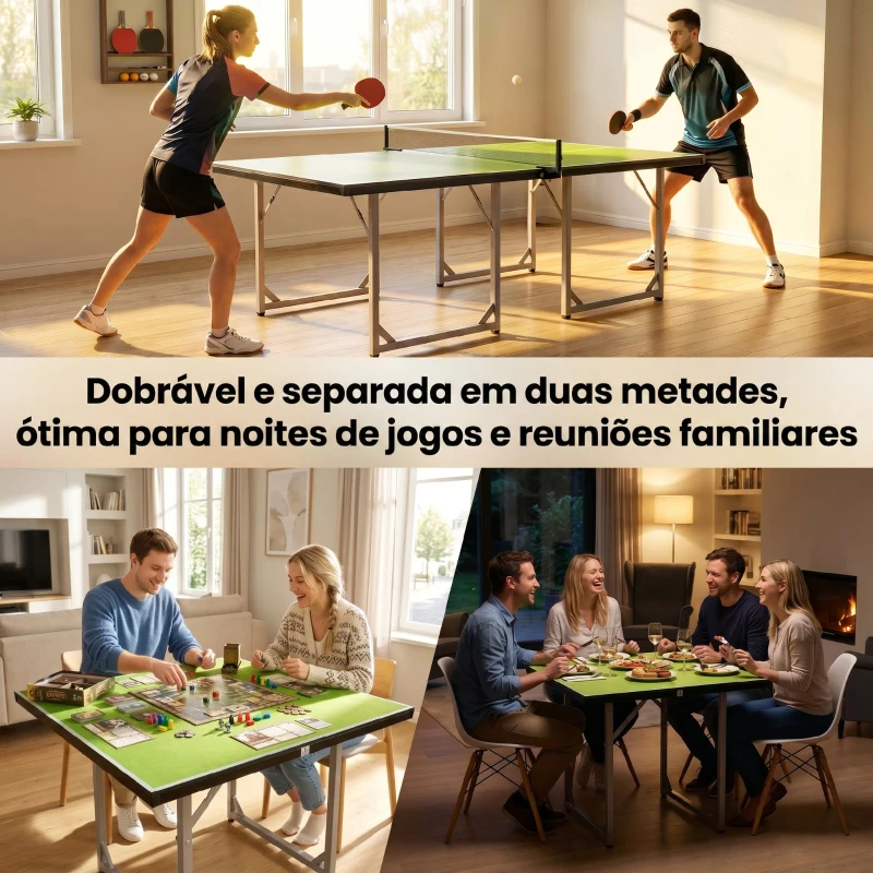 HOMCOM Mesa de Ping Pong Dobrável Mesa de Ping Pong Profissional com Rede e Estrutura de Aço 182x91x76 cm Verde