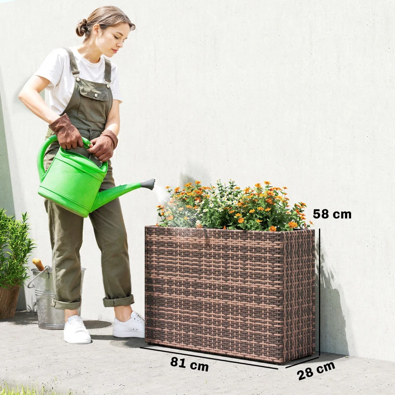 Outsunny Letto per Orto Rialzato da Esterno 45L in Rattan, con Fori di Drenaggio e Piedini Regolabili, Marrone
