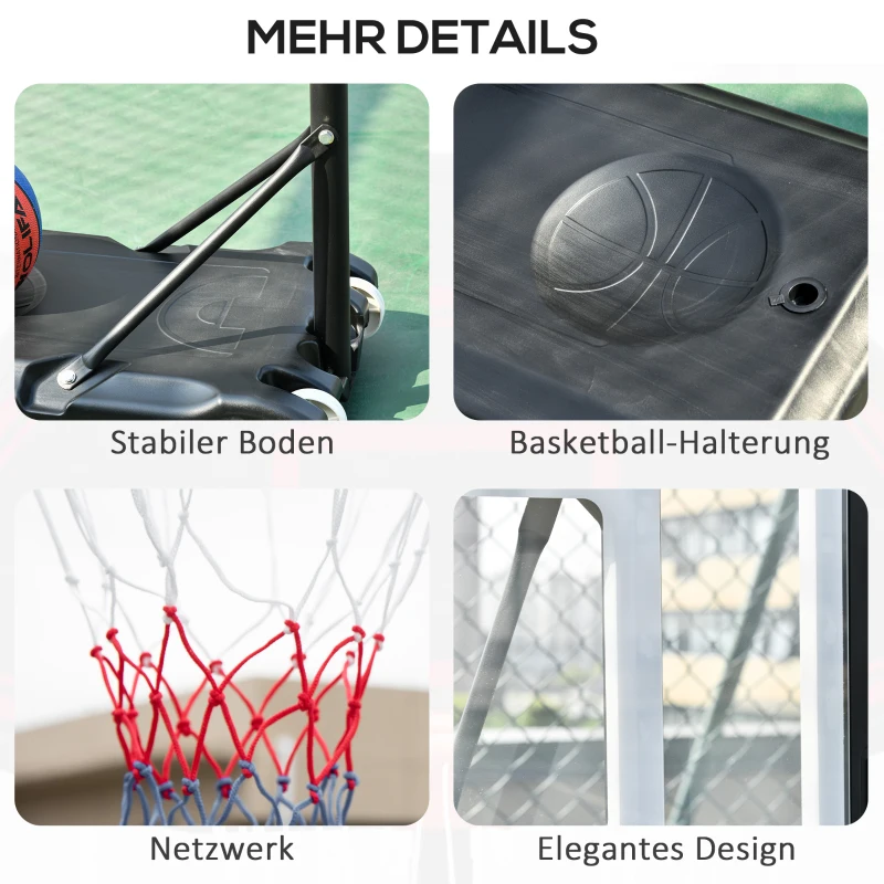 HOMCOM basketbalstandaard in hoogte verstelbaar basketbalsysteem voor kinderen basketbalring met wielen buiten staal PVC HDPE zwart 83 x 75 x 206-260 cm(m-7)