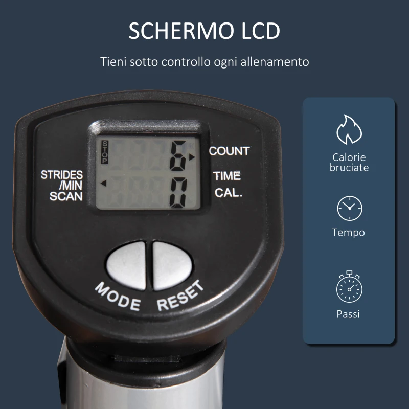 HOMCOM Stepper con Manubrio Regolabile, Monitor LCD ed Elastici, 55x53x118-128cm, Nero