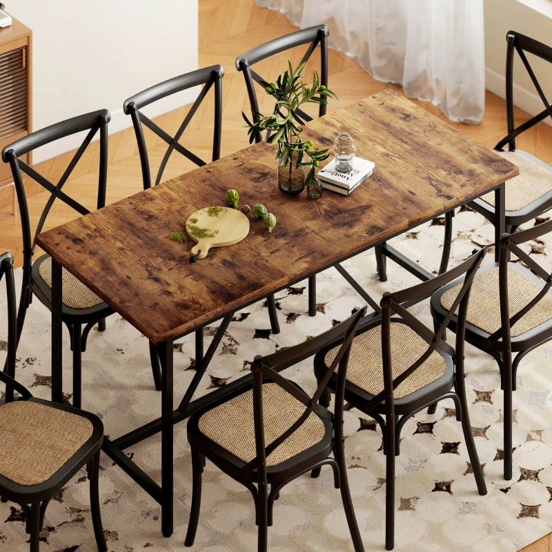 HOMCOM Mesa de Refeição Retangular para 6-8 Pessoas Mesa de Cozinha Industrial com Pés de Metal 180x80x75,5 cm Castanho Rústico