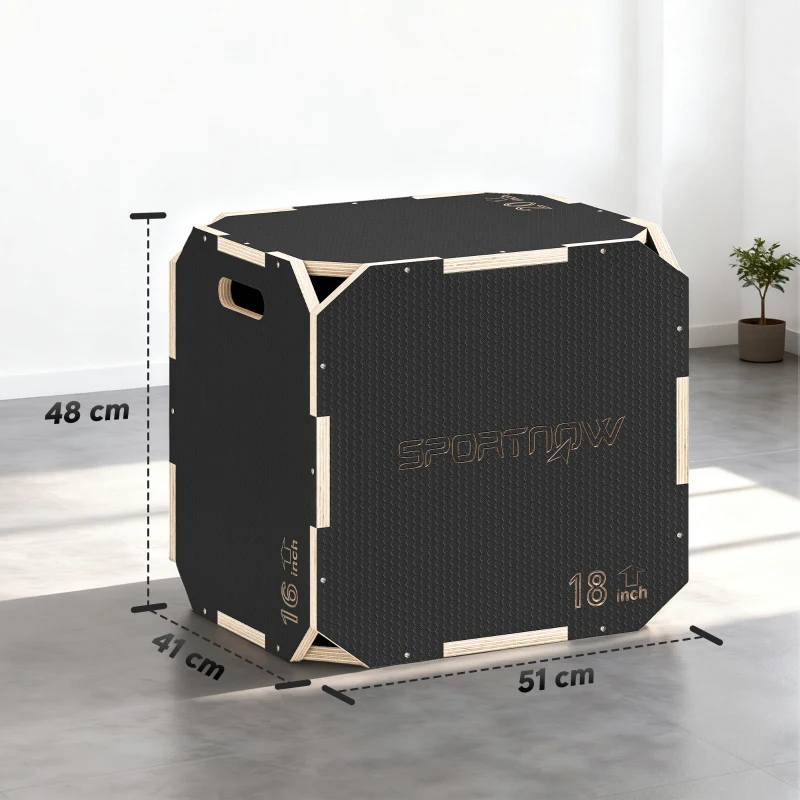 SPORTNOW springbox, zonder scherpe hoeken, multiplex, in hoogte verstelbaar, zijgrepen, Zwart