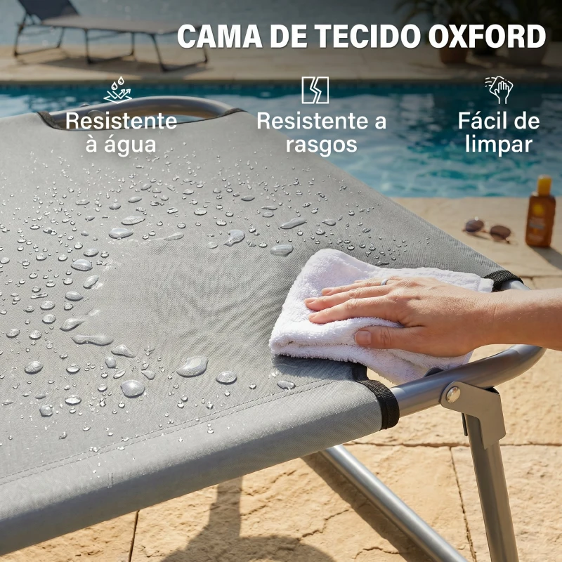 Outsunny Espreguiçadeira de Jardim Dobrável com Toldo Removível e Ajustável e Encosto Ajustável em 4 Posições  187x58x36 cm Cinza Claro