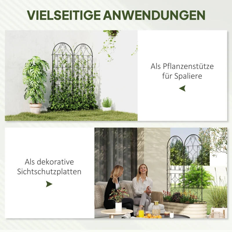 Outsunny Klimrek Metaal Set van 2 om in te steken roestvrij klimhulp voor klimplanten 50x150 cm Zwart