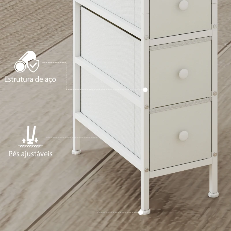 HOMCOM Móvel de Arrumação Estreito com 4 Gavetas de Tecido para Espaços Pequenos 20x43x81,5 cm Branco