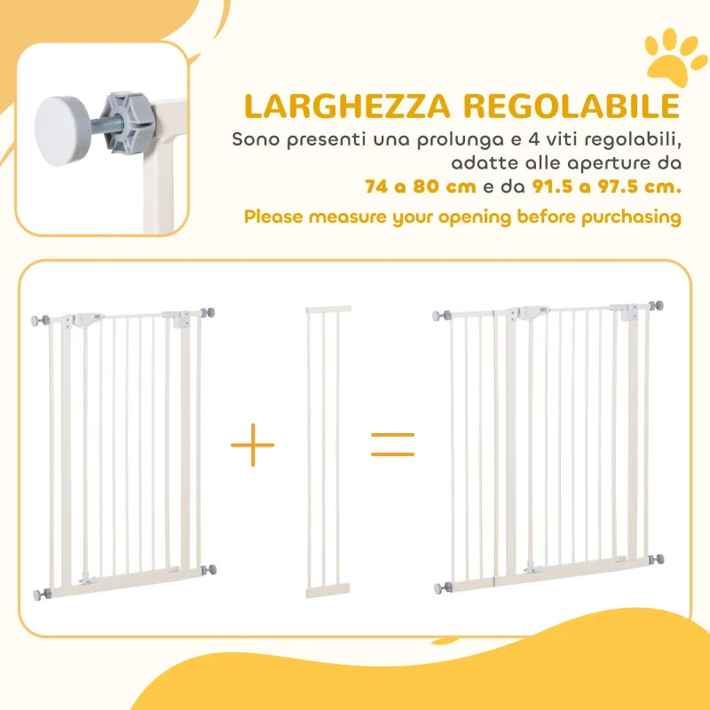 PawHut Cancelletto per Cani con 4 Viti Regolabili e Nastro Adesivo, in Metallo e Plastica, 86x104.1 cm, Bianco