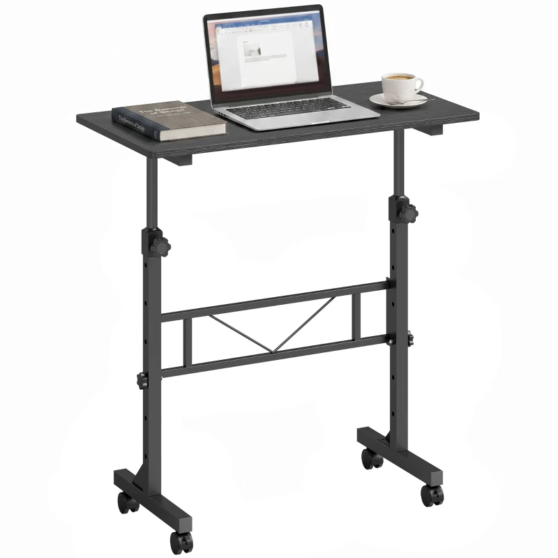 HOMCOM Overbed Table Adjustable Height Sofa Side Table with Wheels 80 x 40 cm Black
