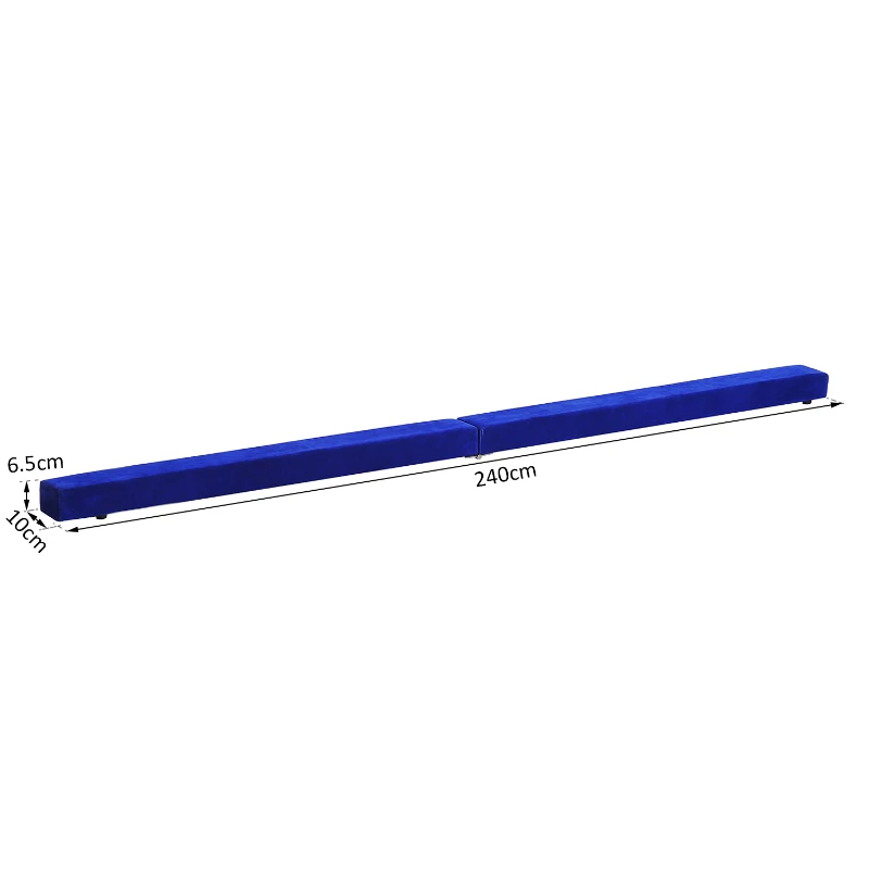 HOMCOM Poutre de gymnastique pliable poutre d'équilibre antidérapante 2,4 m revêtement daim bleu