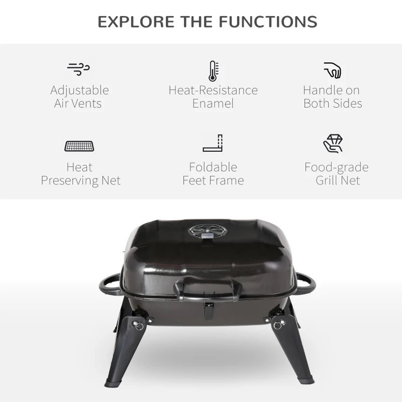 Outsunny  Portable Charcoal  Barbecue BBQ Grill Compact Folding Camping Picnic Garden Party Festival Cooker Table Top with Metal Grid
