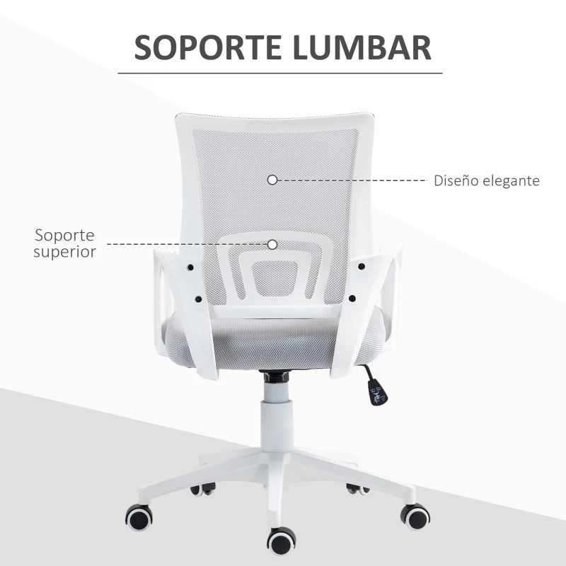 HOMCOM Silla de Escritorio de Malla Giratoria con Altura Ajustable Función de Basculante y Reposabrazos Carga 120 kg Gris