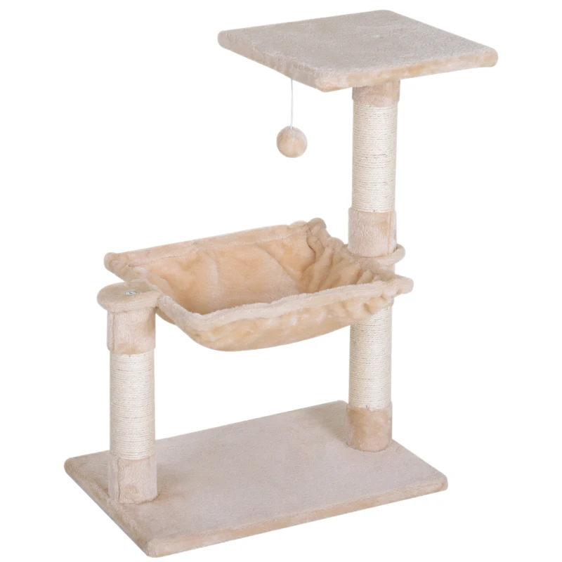 PawHut Klimboom met sisal paal, kattenboom, krabpaal, hangmat, spaanplaat beige(m-15)