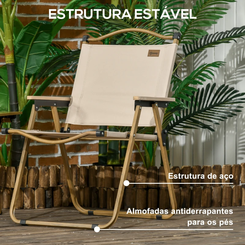 Outsunny Conjunto de 2 Cadeiras Dobráveis de Jardim com Apoios de Braços Cadeiras para Campismo e Praia em Tecido Oxford 54x59x78 cm Caqui