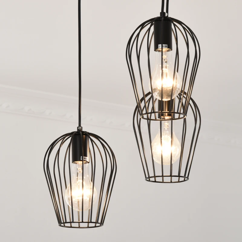 HOMCOM Pendelleuchte Hängeleuchte, moderne, geometrische Hängelampen, Kronleuchter, Metall, Schwarz Ø38 x 133H cm