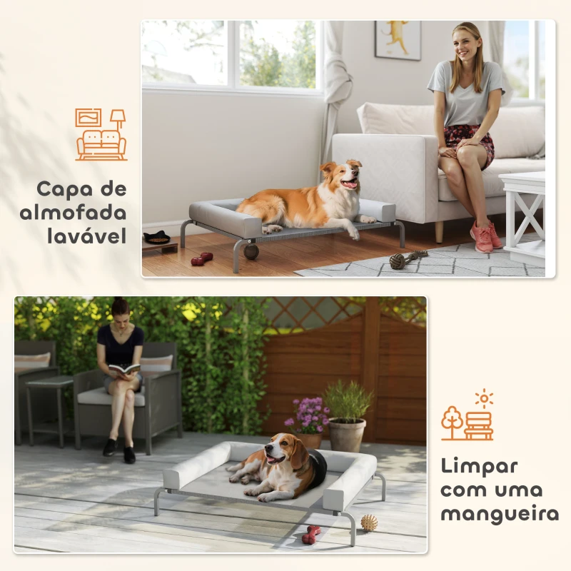 PawHut Cama Elevada para Cães com Latertais Amovíveis Cama Elevada para Cães Médios Portátil com Malha Respirável 130x90x30 cm Cinza Claro