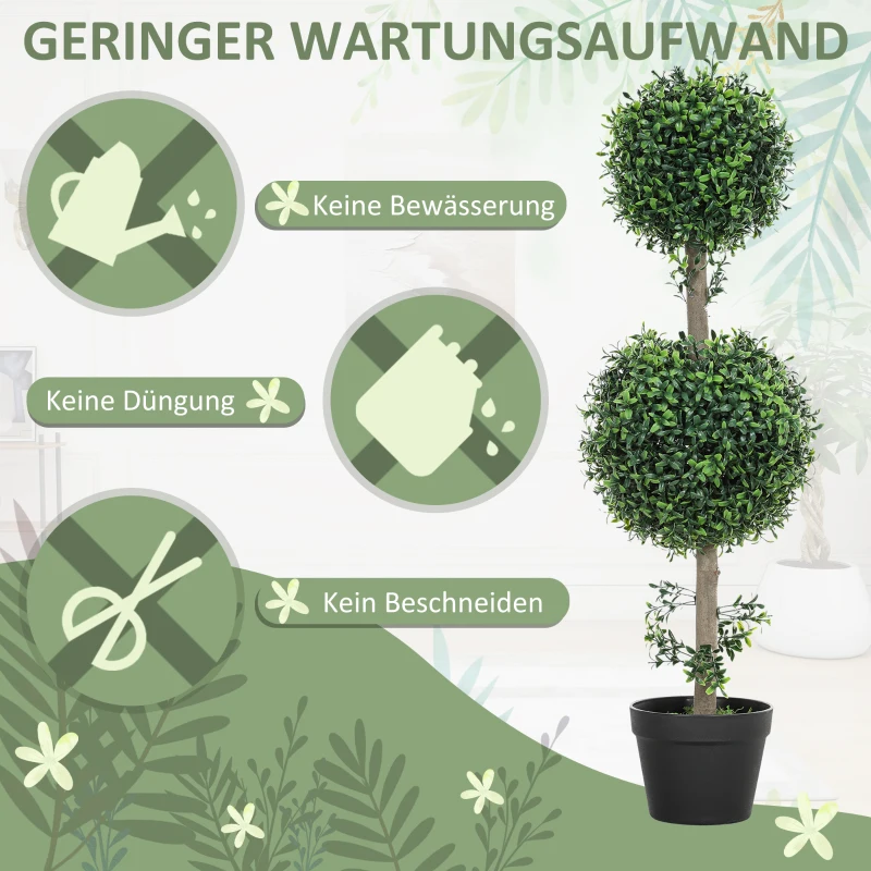 HOMCOM 2er-Set Kunstplanten, Kunstmatige Buxusbomen, UV-bescherming, met Pot, Groen