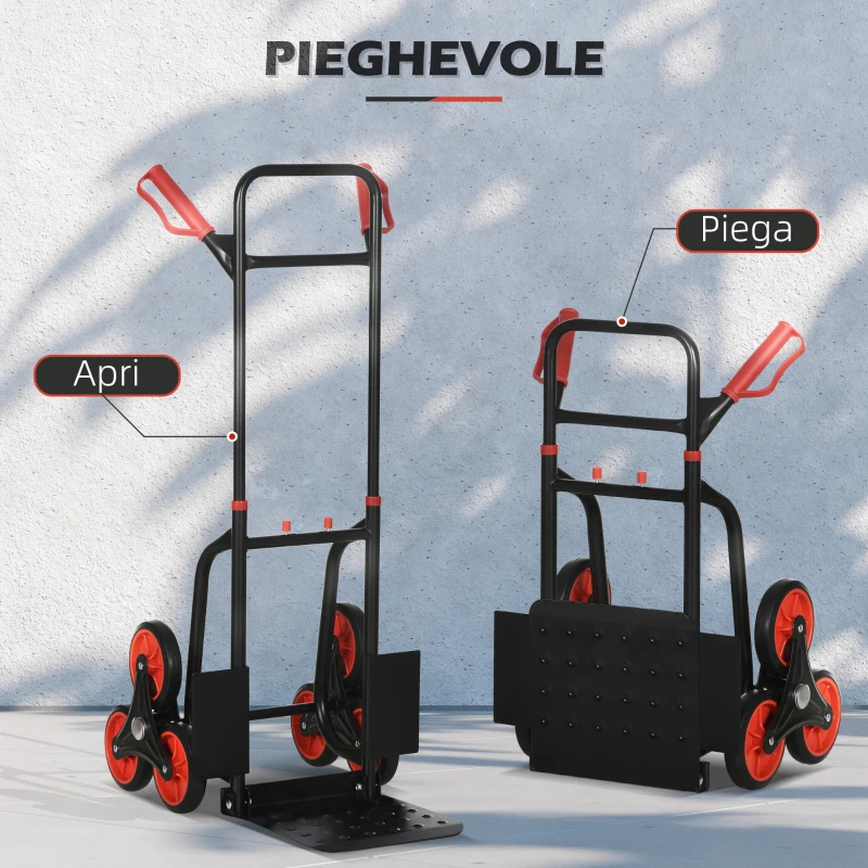 Durhand Carrello Portapacchi Pieghevole 120 kg max con Maniglia Estraibile, 44 x 38 x 106.5 cm, Rosso e Nero