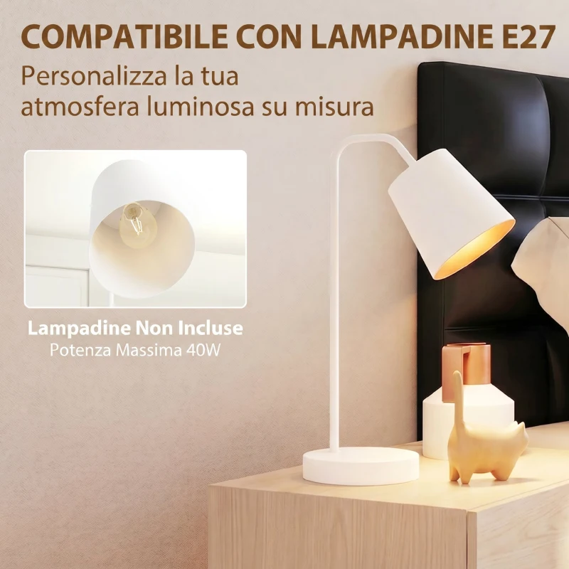 HOMCOM Set di 2 Lampade da Tavolo Moderne in Acciaio con Porte USB, Attacco E27, Bianco