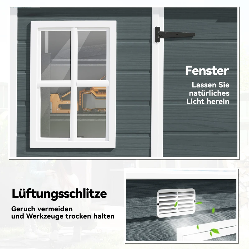 Outsunny Gerätehaus 3,2m², Geräteschuppen mit Pultdach, 303x123x197cm mit Fenster Abschließbar Tür Belüftungsöffnung Boden