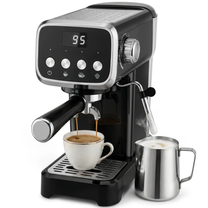 HOMCOM Espresso Machine, 20-Bar Cappuccino Coffee Maker with Frother Wand, 1.2 L Water Tank, Black
