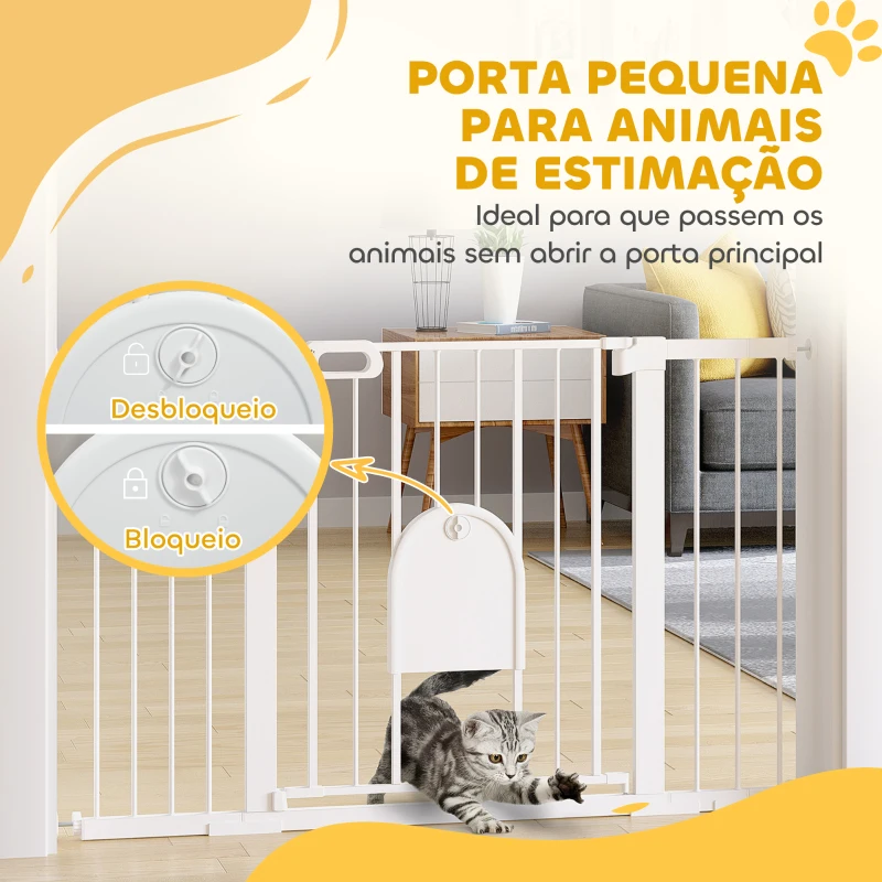 PawHut Barreira de Segurança de Animais de Estimação para Escadas e Portas com Aberturas de 75-131 cm com 3 Extensões Branco