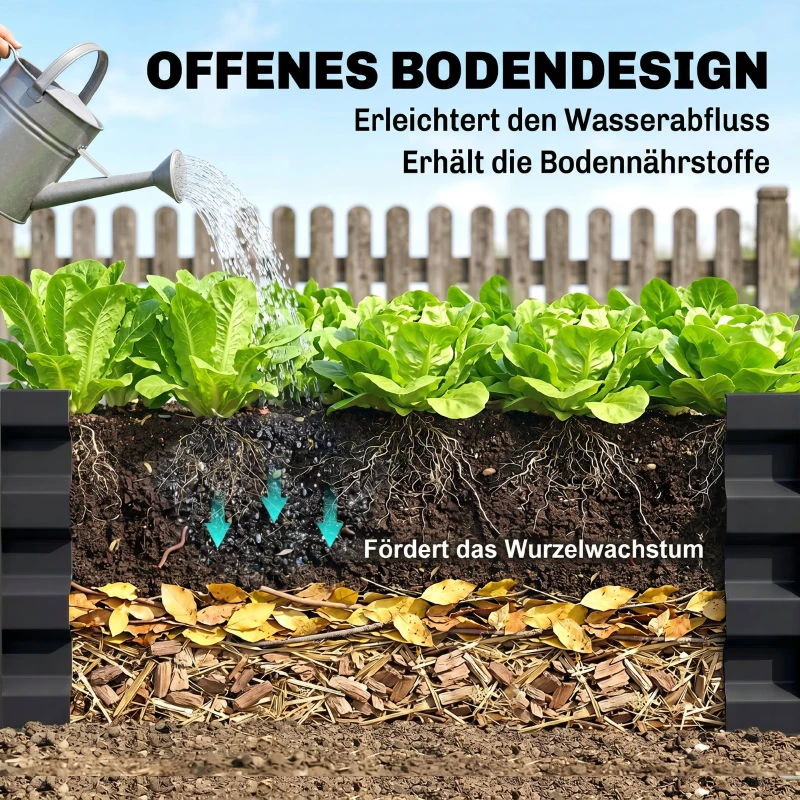 Outsunny Bedplantenbak met stalen kast grijs 120 x 120 x 30 cm