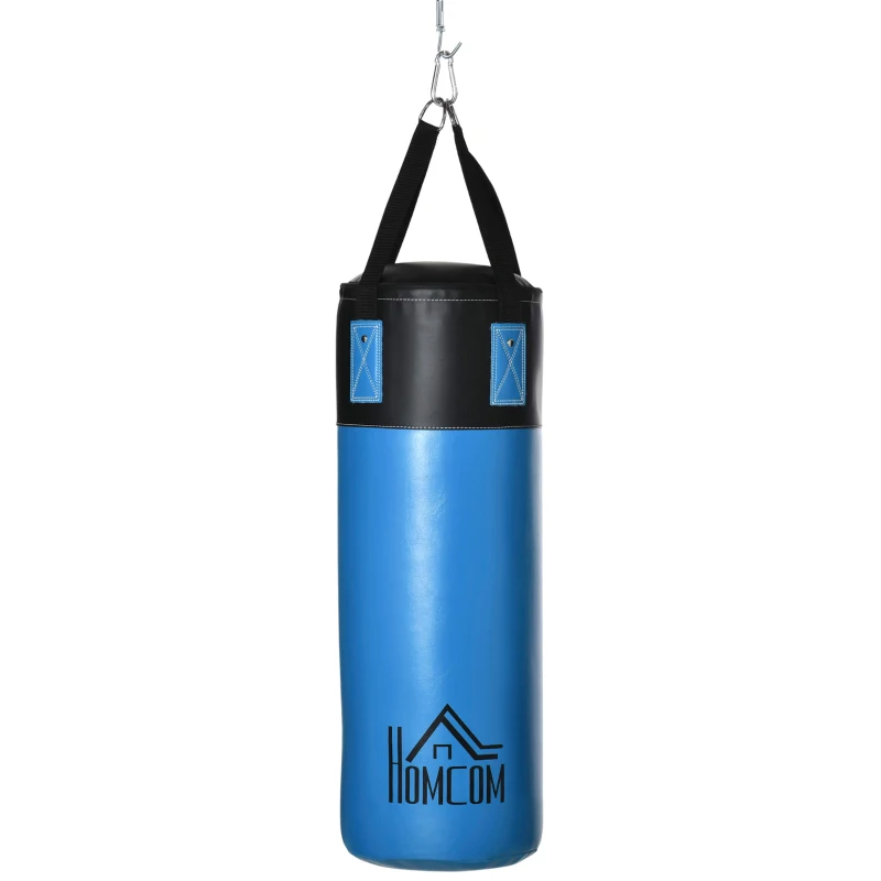 HOMCOM Saco de Boxe Profissional Puching Bag com Luvas de 8 oz Gancho e Bolsa de Armazenamento Saco de Areia de Treinamento para Adultos e Adolescentes Ø25x102 cm Azul
