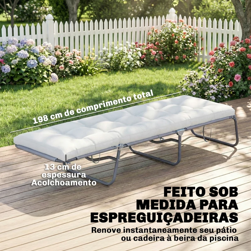 Outsunny Almofada para Banco Exterior com Tiras de Fixação Proteção UV50+ Recuperação Lenta Interior Exterior 198x65x13 cm Creme