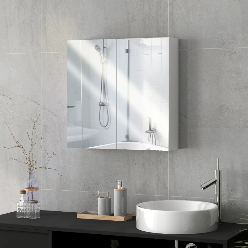 HOMCOM 60 x 15 cm Double Door Bathroom Mirror Cabinet - White