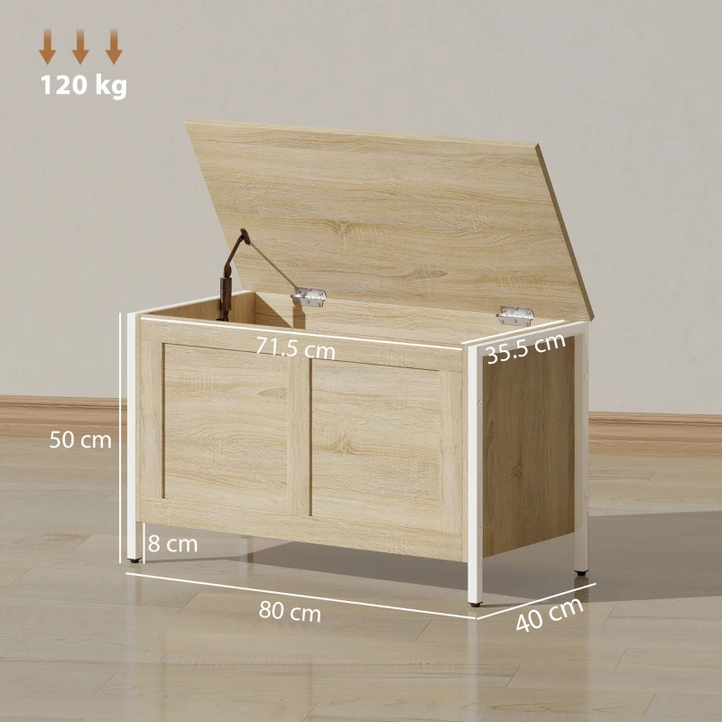 HOMCOM Baúl de Almacenaje para Dormitorio 95 L con Tapa Banco de Almacenaje con Bisagra de Seguridad 80x40x50 cm Roble