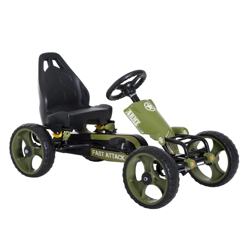 HOMCOM Vélo et véhicule pour Enfants Kart à pédales siège réglable Frein Manuel Roues AR EVA Acier Vert Noir(m-11)