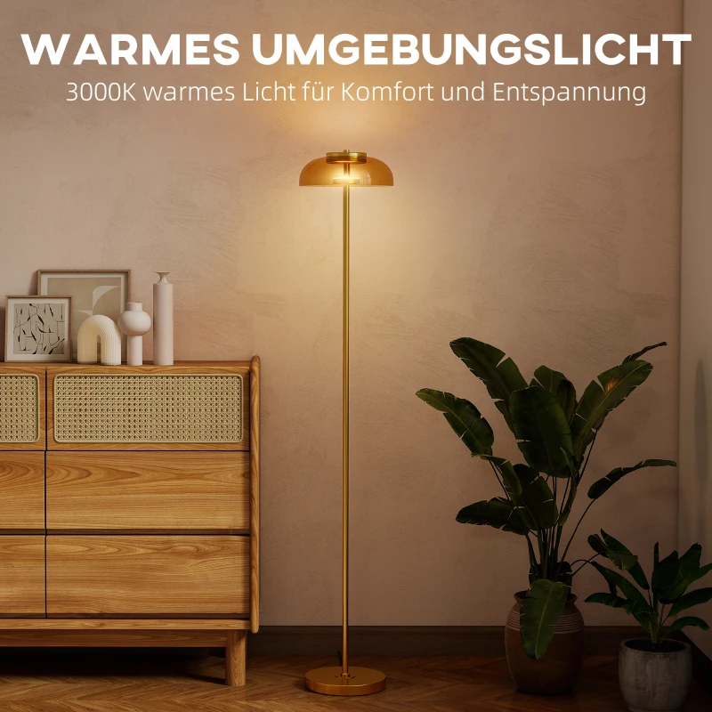 HOMCOM LED Stehlampe Wohnzimmer, Stehleuchte mit 3000 K warmem Licht, Fußschalter, 25 x 25 x 134 cm, Messing