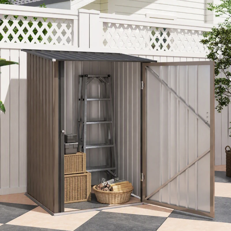 Outsunny 3.3 x 3.4ft Lean To Steel Garden Shed with Locking Door - Brown/Grey