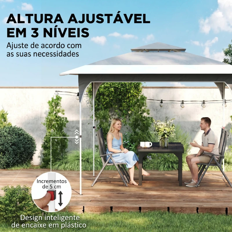 Outsunny Tenda Dobrável 3,5x3,5 m Pop-up com Altura Ajustável 3 Níveis Teto Duplo Fecho Central e Bolsa UPF50+ Cinzento