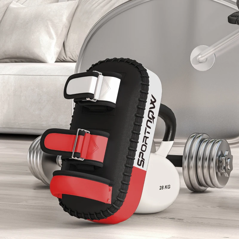 SPORTNOW Kickpolster fürMuay Thai, Kickboxen, Kunstlederbezug, 0,4 kg, 38x20x18 cm, Schwarz/Rot/Weiß
