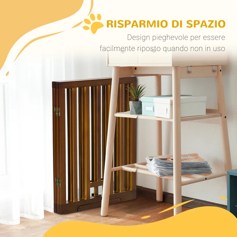 PawHut Cancellino per Cani Pieghevole a 3 Pannelli con Piedini Antiscivolo per Corridoi, Scale e Stanze, in Legno di Pino, 181x35x76 cm, Marrone Scuro