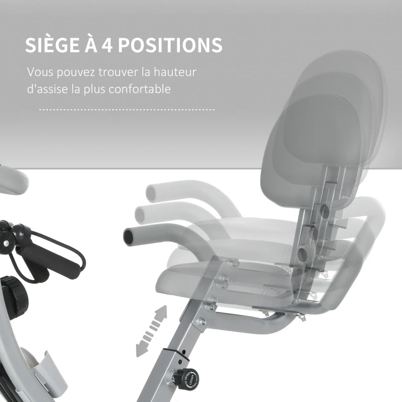 HOMCOM Vélo d'appartement pliant 8 niveaux de résistance magnétique dossier selle réglable poignées ergonomiques noir gris