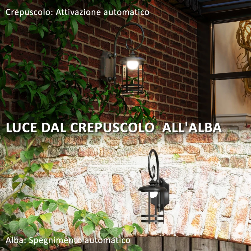 Outsunny Lampada da Esterno con Pannello Solare, Impermeabile IP44 e Accensione Automatica, Nero