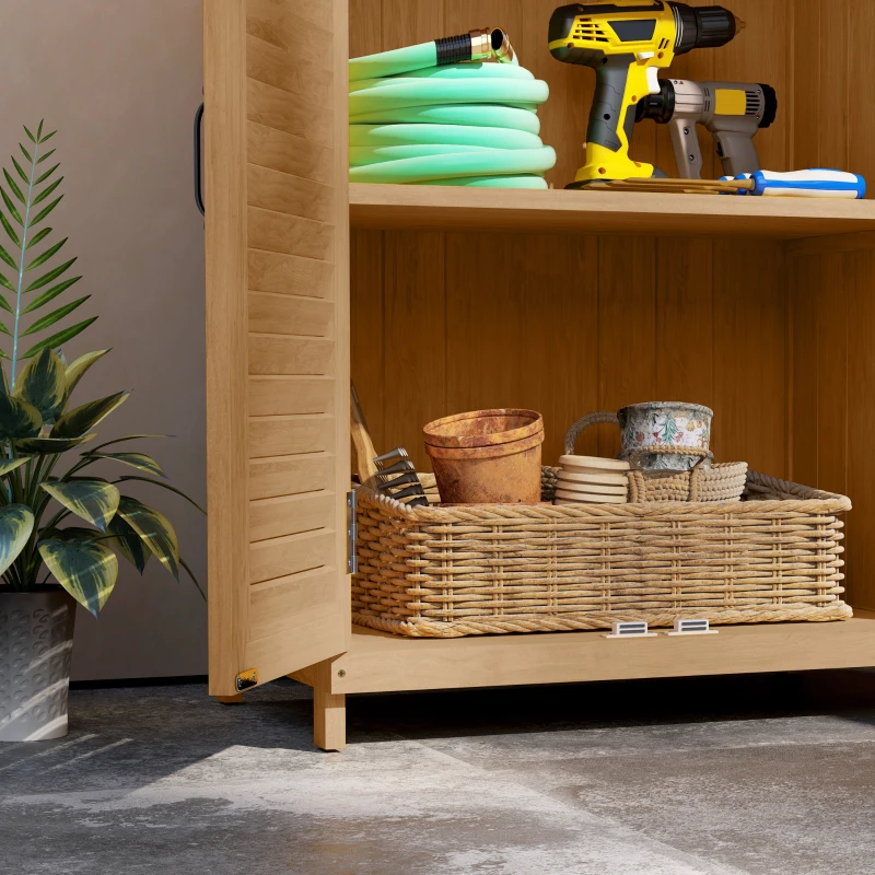Outsunny Tuinkast van Hout met Werkoppervlak, Weerbestendige Gereedschapskast, 65,5x40x98,5cm Geel