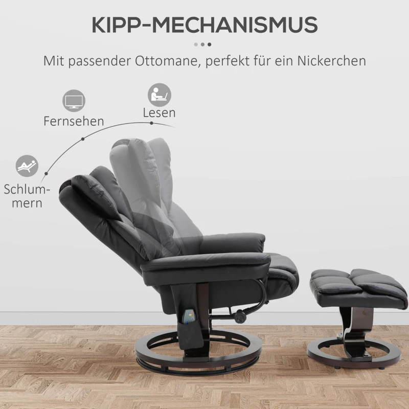 Homcom Relax massagestoel met voetenbank, ligfunctie, kunstleer, zwart