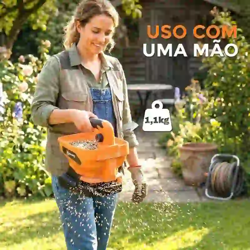 Outsunny Distribuidor Portátil 3,3 L 8 Níveis de Fluxo Largura de Dispersão Ajustável Porta USB para Relva Sal até 800 m² Laranja