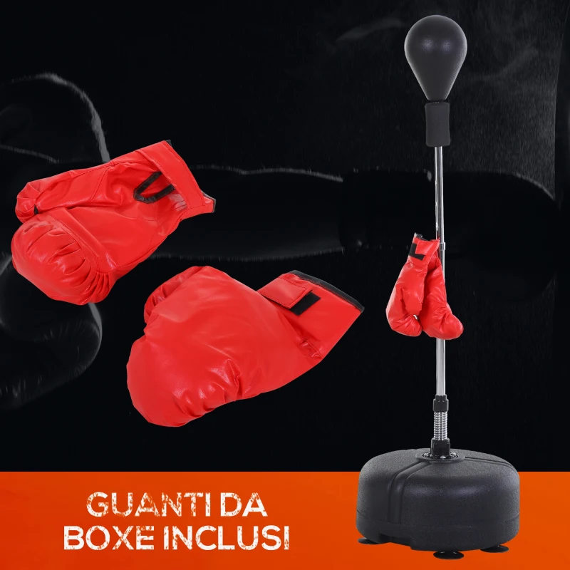 HOMCOM Punching Ball da Terra, Sacco da Boxe da Terra con Base Riempibile, Ventose e Guantoni, Altezza Regolabile 4 Livelli da 136-154 cm, Speed Bag per Home Gym Casa e Palestra, Nero