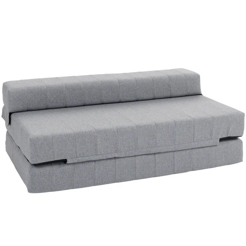 HOMCOM 2-in-1 Bodemsofa – Opklapbaar Slaapbankje voor 2 Personen, Met Linnenlook, Comfortabel en Stevig tot 250 kg, Voor Woonkamer of Slaapkamer, Grijs(m-10)