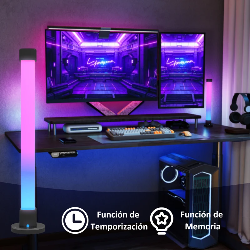 HOMCOM Conjunto de Lámparas de Mesa con Control Remoto App Bluetooth Sincronización con Música y Temporizador Blanco