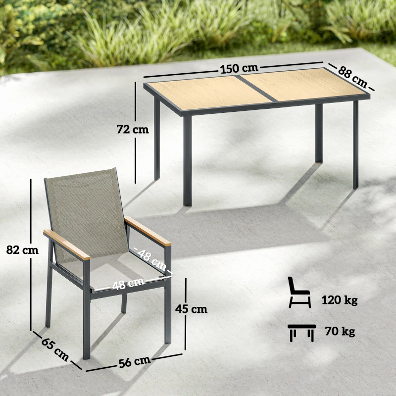 Outsunny Seven-Piece Metal Garden Dining Set, with Glass-Top Table - Khaki