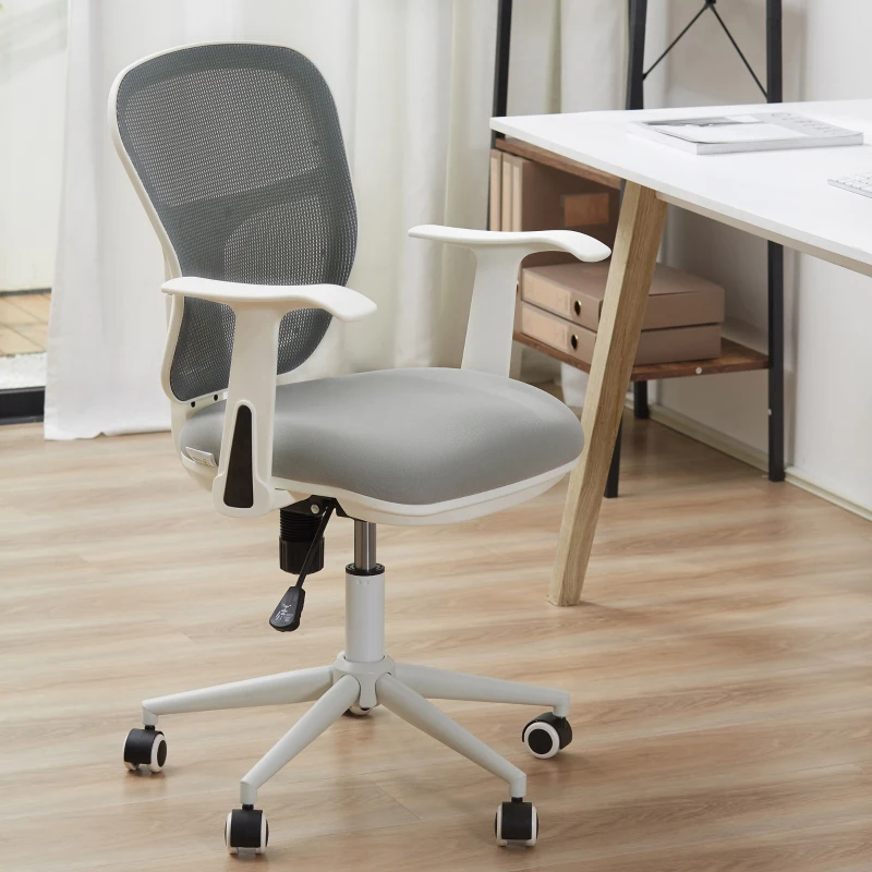 Vinsetto Silla de Oficina Ergonómica Silla Escritorio Giratoria con Altura Ajustable Reposabrazos Soporte Lumbar Respaldo de Malla Transpirable 57x58,8x88-96 cm Gris
