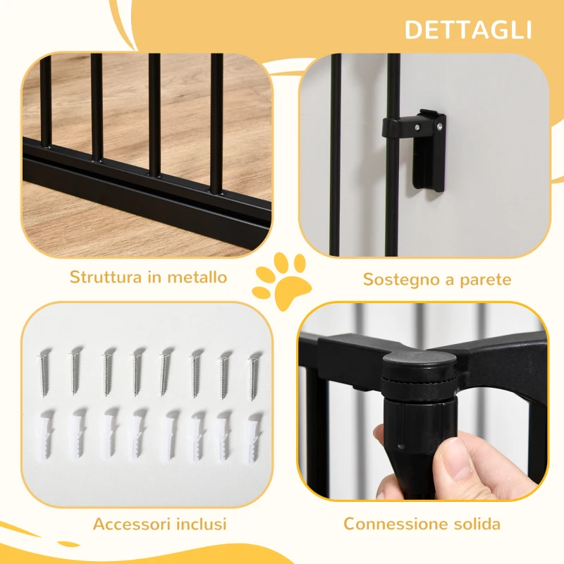 PawHut Cancellino per Cani Taglia Piccola e Media Pieghevole a 3 Pannelli, 180x3x74.5 cm, Nero