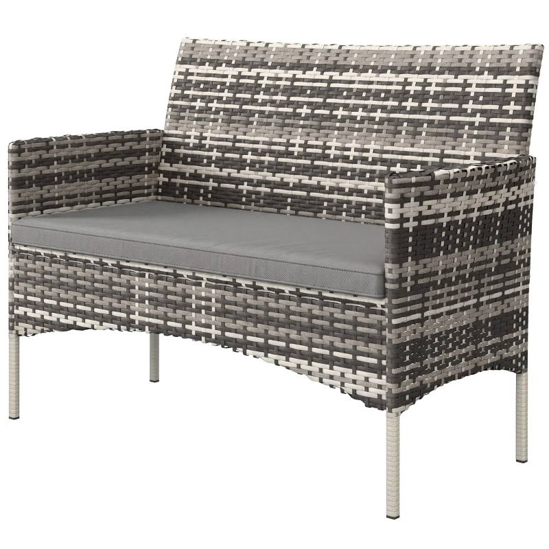 Outsunny 2-zits Rattan Tuinbank PE-Rattan Outdoor Terrasbank met Kussen, Anti-slip Matten, Stalen Frame, Lichtgrijs